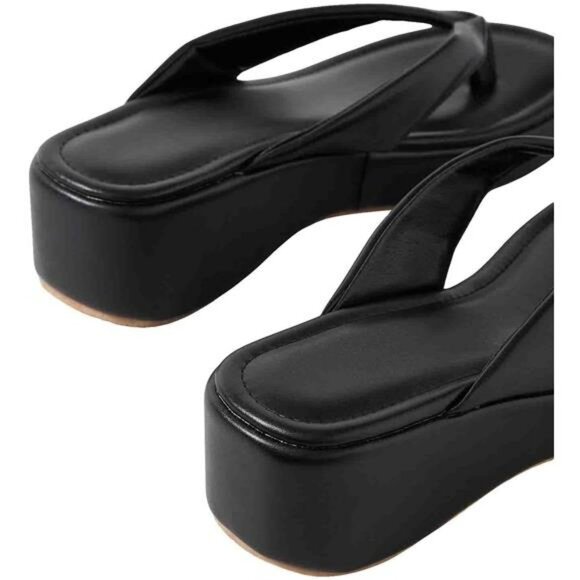 Womens platform flip flops summer faux leather strappy open toe sandals shoes - Picture 4 of 8